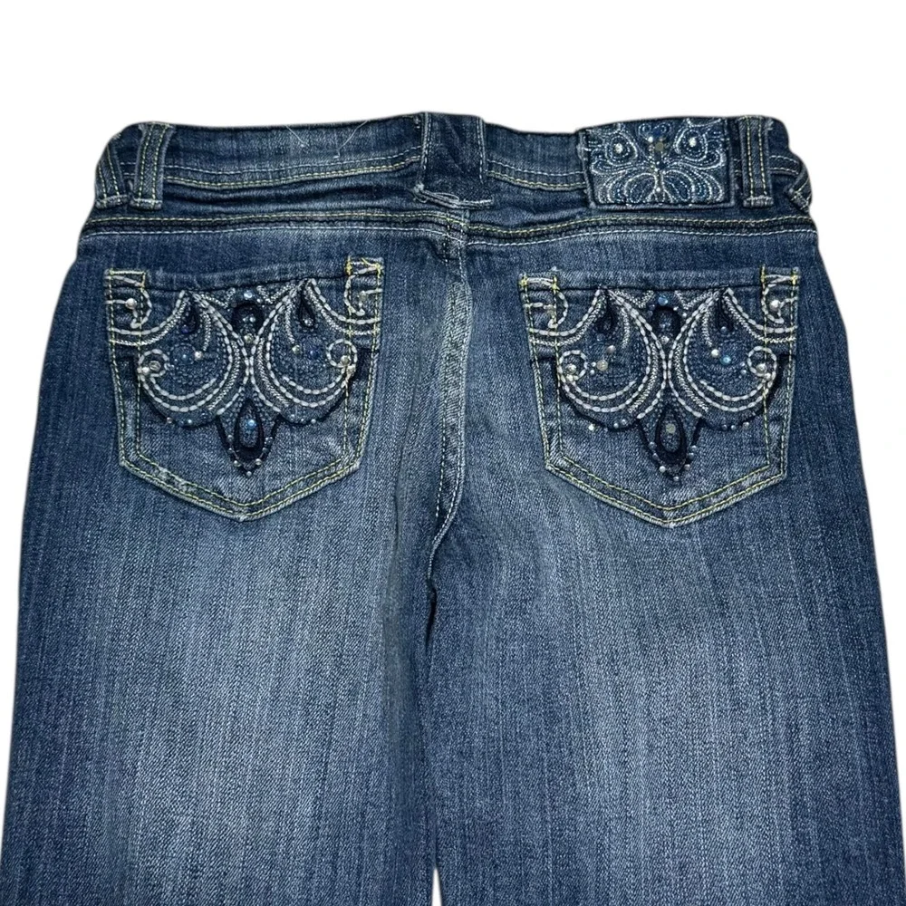 2000s Arizona Jeans‎ Co. Rhinestone Pocket Blue Jeans Girls 10 Slim (26x25 1/8)